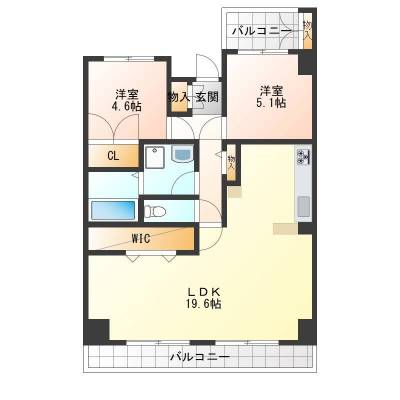 LDK19.6畳。南面11F陽当たり良好。バルコニー物置有