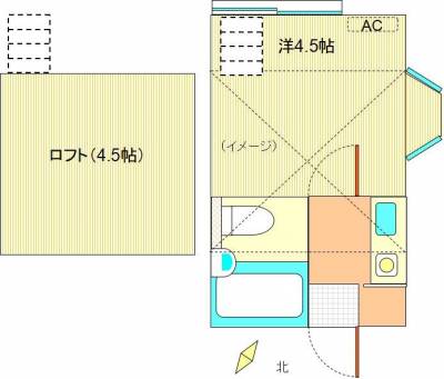 ２面窓、南東向き。出窓、広めのロフト付き。