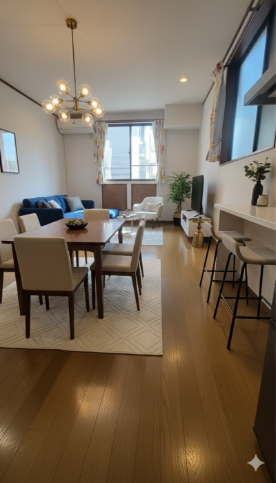 2階のリビングダイニングのバーチャルステージングです。