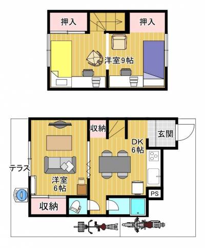 家具家電の配置はイメージになります。レンタル家電は4点。
