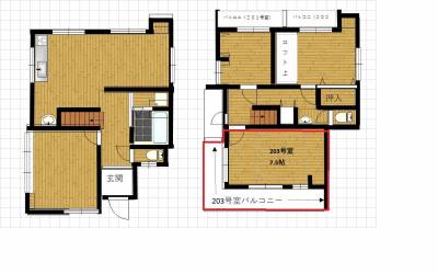 兵庫県神戸市垂水区 UTUWAーHOUSE 舞子　シェアハウス203号室の間取り図