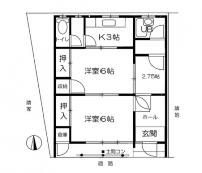 ２K＋2.75畳の小スペース有り。収納たくさん