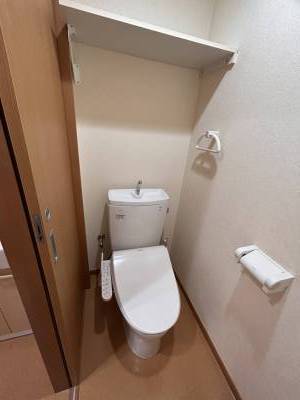ウォッシュレット付きで、棚がありますからストックできます。