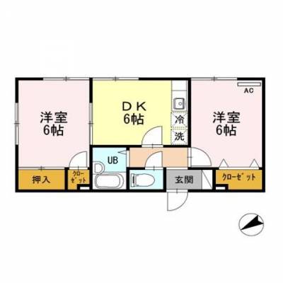 ペット相談可・2DK・洋室6帖が2部屋