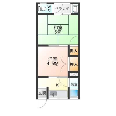 間取
洋間4.5帖&times;和室6帖&times;3K