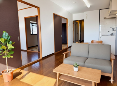 日当たりがとてもいいです。家具配置例。家具は含まれません。