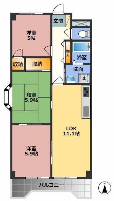 日当たり良好の角部屋です。見晴らしがよいです。