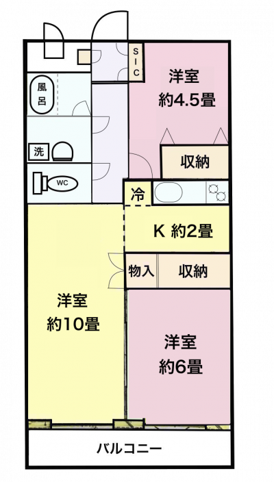 LDK12畳、洋室6畳、洋室4.5畳の2LDKタイプ♪