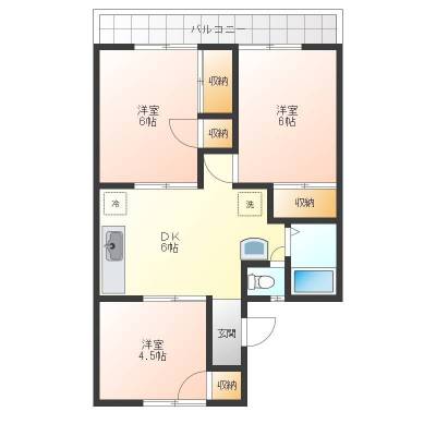 南側洋室2部屋、各部屋収納、室内洗濯機置場