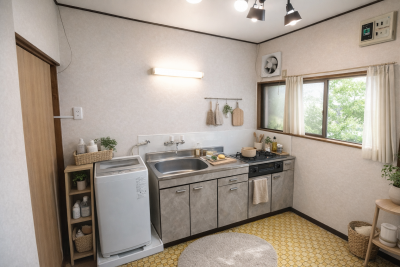 キッチンをリノベ済♪ガスコンロと洗濯機もついています！