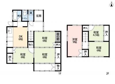 全部で6部屋+DKがあります。家族でゆったり生活できます。