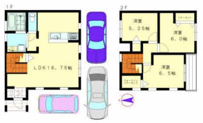 憧れの輸入住宅、駐車場2台、EV車充電（千葉県白井市）の間取り図