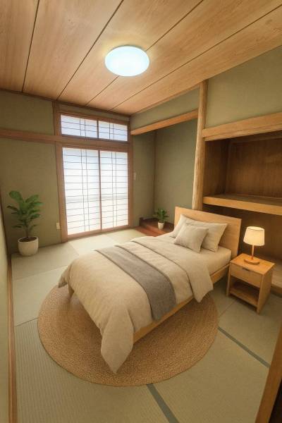和室②には照明器具がついています。家具はAIイメージです。