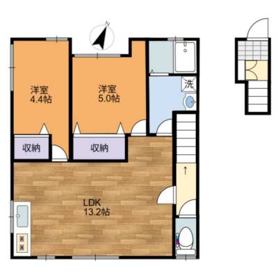 エアコン3台付の広々2LDK。13.2帖の広々LDK。