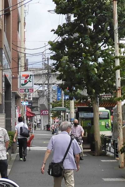 道灌山通。ハウス側から西日暮里駅を見る。コンビニ多い
