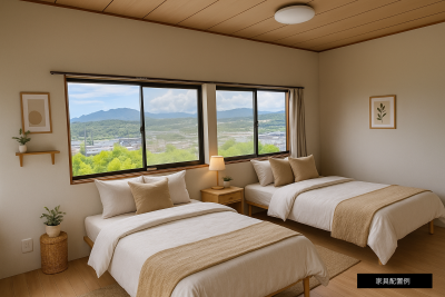 2階洋室を寝室にした例です。家具は含みません。