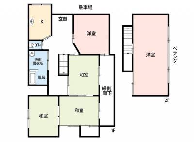 2階の広い洋室含めた5部屋のゆったりした間取り