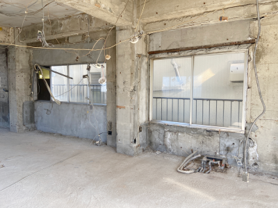 東側の窓からは隣のビルの壁が見えます