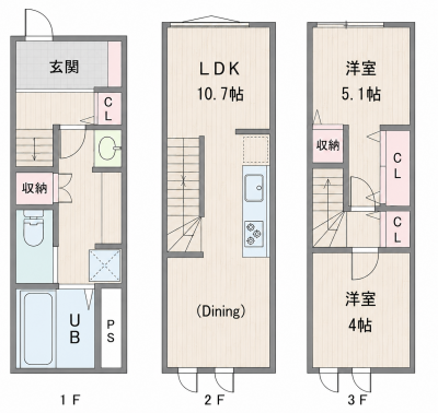 戸建感覚で暮らせる上下階一体3階建／生活音も気兼ねなく