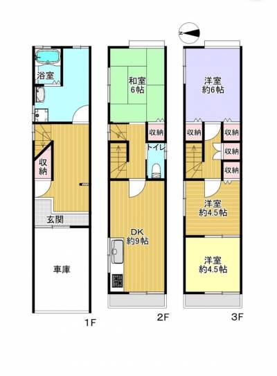 車庫付き3階建て4LDK