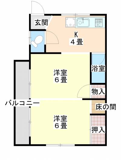 2Kとしても1LDKとしても使えて自由度の高い間取りです。