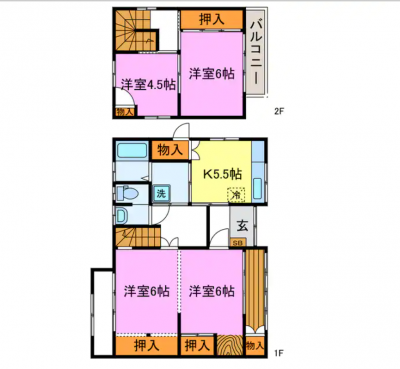 滋賀県蒲生郡日野町 外国人歓迎／大型犬、多頭飼いOK／駐車3台可戸建ての間取り図