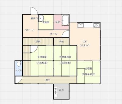明るい3SKDK。各個室が見渡せ小さなお子様がいても安心。