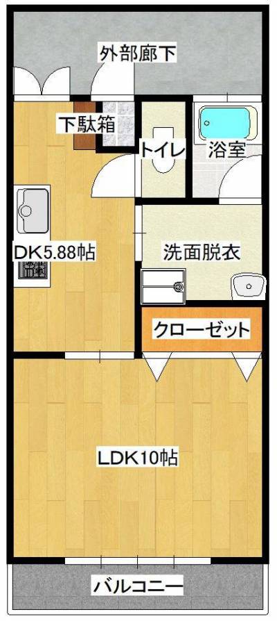 １０畳相当の洋室。ベッド等を置いても空間に余裕があります。