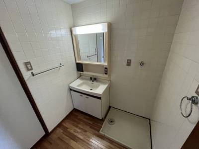 独立洗面化粧台と洗濯機置き場、脱衣室