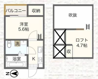 ロフト付きのワンルームです。広々快適に過ごせます。