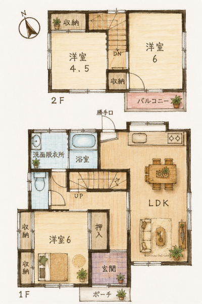 ３LDKで使いやすい間取りです。※家具はイメージです　