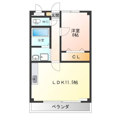 LDKと寝室は独立型。※図面と現地に若干差異あり、現状有姿