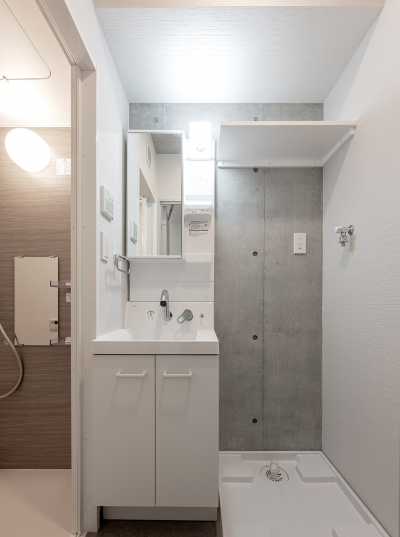 室内洗濯機置場もある洗面所エリア