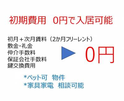 初期費用オーナー負担、ペット可、家具家電相談可能