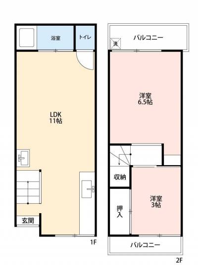 2LDK、エアコン2台付き、静かな住宅地です。