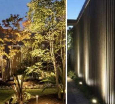 ライトアップされたお庭が夜もしっかりお出迎え♪