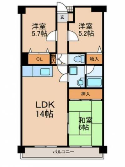 福岡県北九州市八幡西区 エクレール若葉台６０８の間取り図