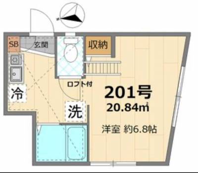 ロフト付き、天井高もあり数値以上に広く感じます。角部屋です