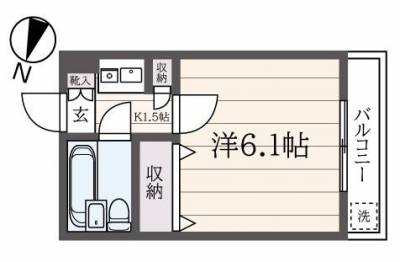 使いやすい6.1帖の1K！一人暮らしにぴったりな間取りです