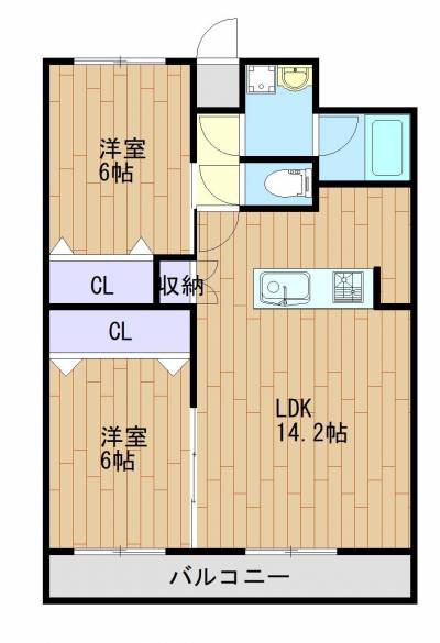 2LDKののびのびとできる間取りです。