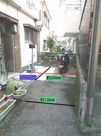 駐輪スペース225㎝&times;250㎝より少し大きいくらい。