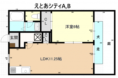 岡山県倉敷市 えとあシティB棟１０２の間取り図