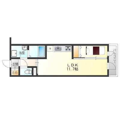 LDK12帖弱、洋室2.5帖。単身者でペット飼育を想定