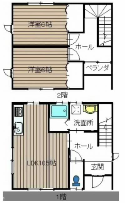 2LDKのメゾネットです。