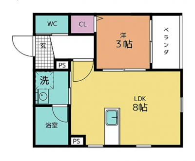 １LDK２６.５平米の間取りです。