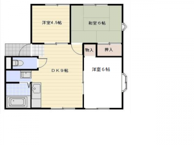 和室1　洋間2　になっています。4.5帖側にベランダ