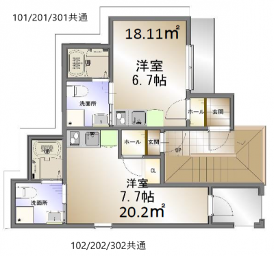 東向きの角部屋です