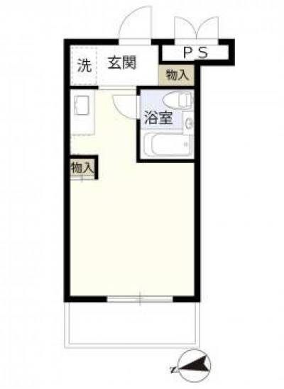 室内洗濯機置き場とベランダがある１Rの部屋です。
