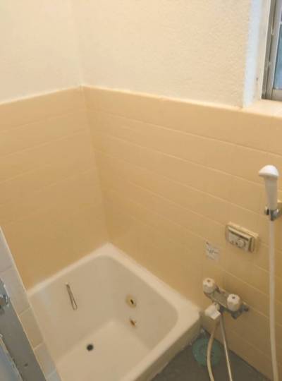 シャワーカーテン設置。
蛇口とシャワー温水出ます。
