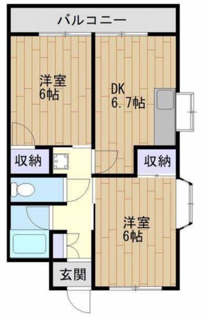 2DK、角部屋のお部屋です